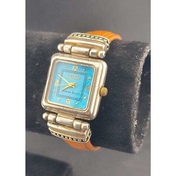 Ecclissi Sterling Silver Watch Turquoise Dial Square Case New Battery & Strap main image 4